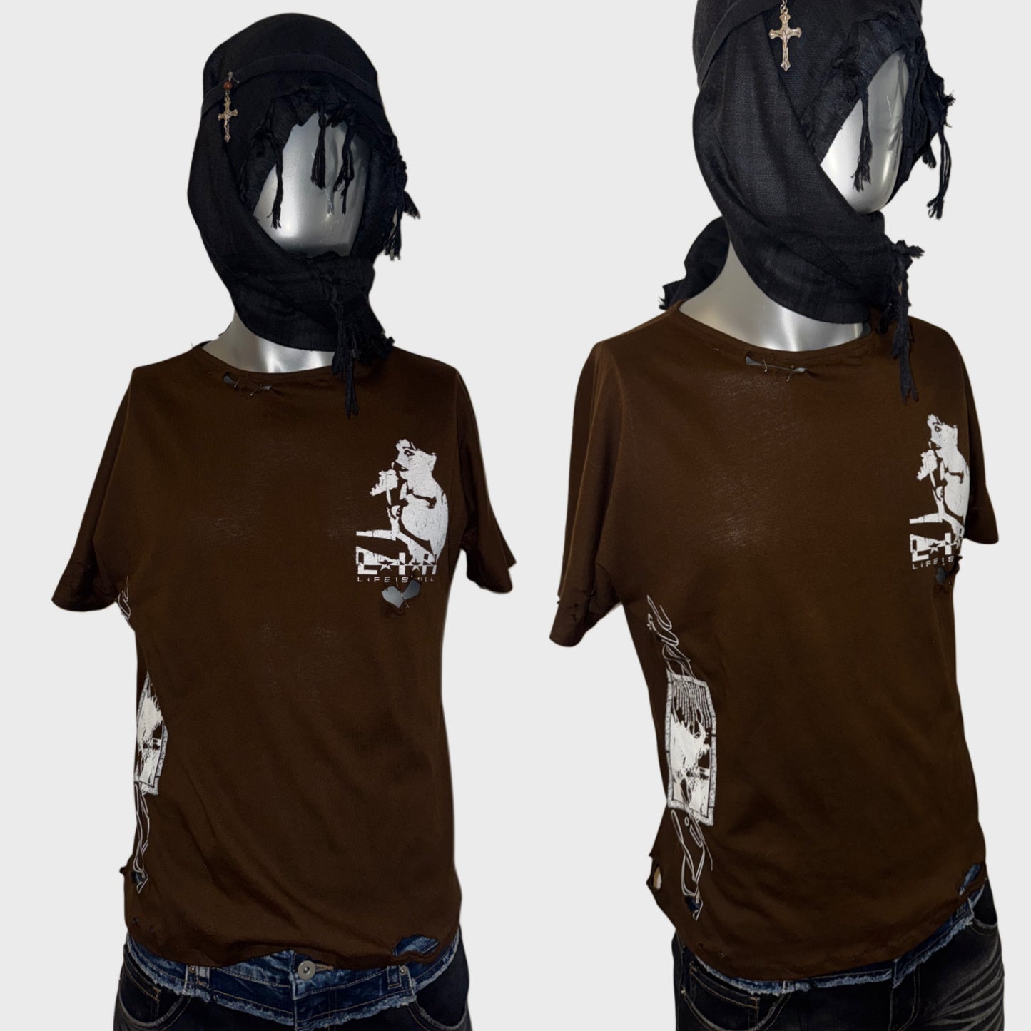 ARTISANAL BROWN PRINT T-SHIRT