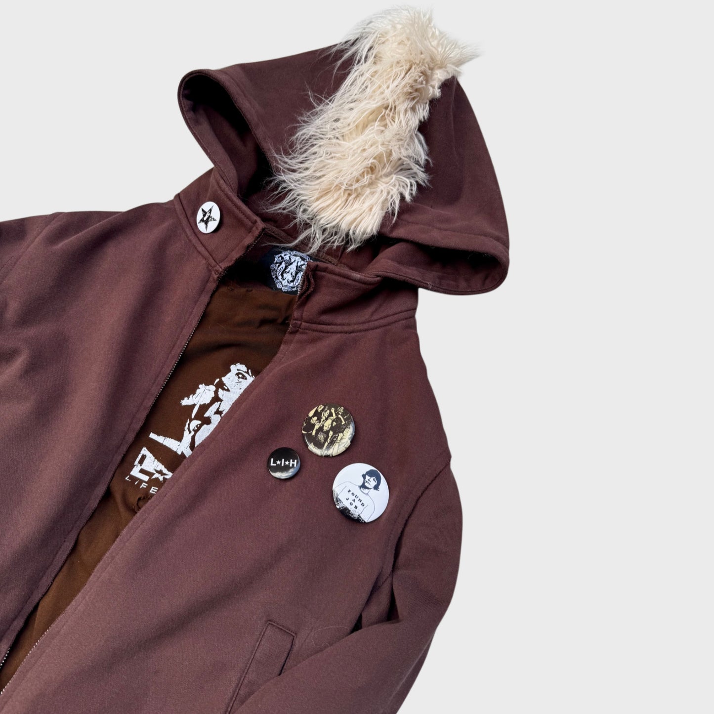 CRUST MOHAWK FUR ZIP HOODIE BROWN