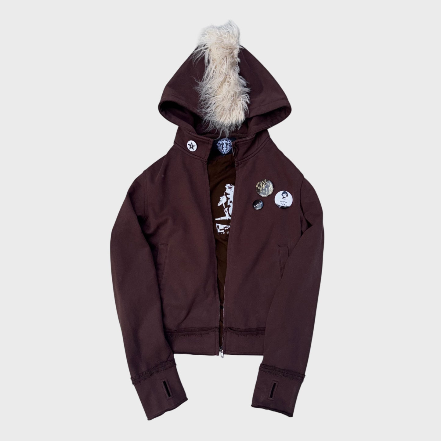 CRUST MOHAWK FUR ZIP HOODIE BROWN