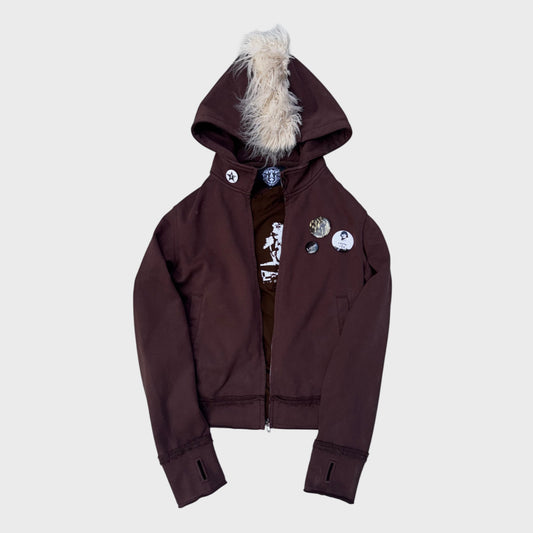 CRUST MOHAWK FUR ZIP HOODIE BROWN