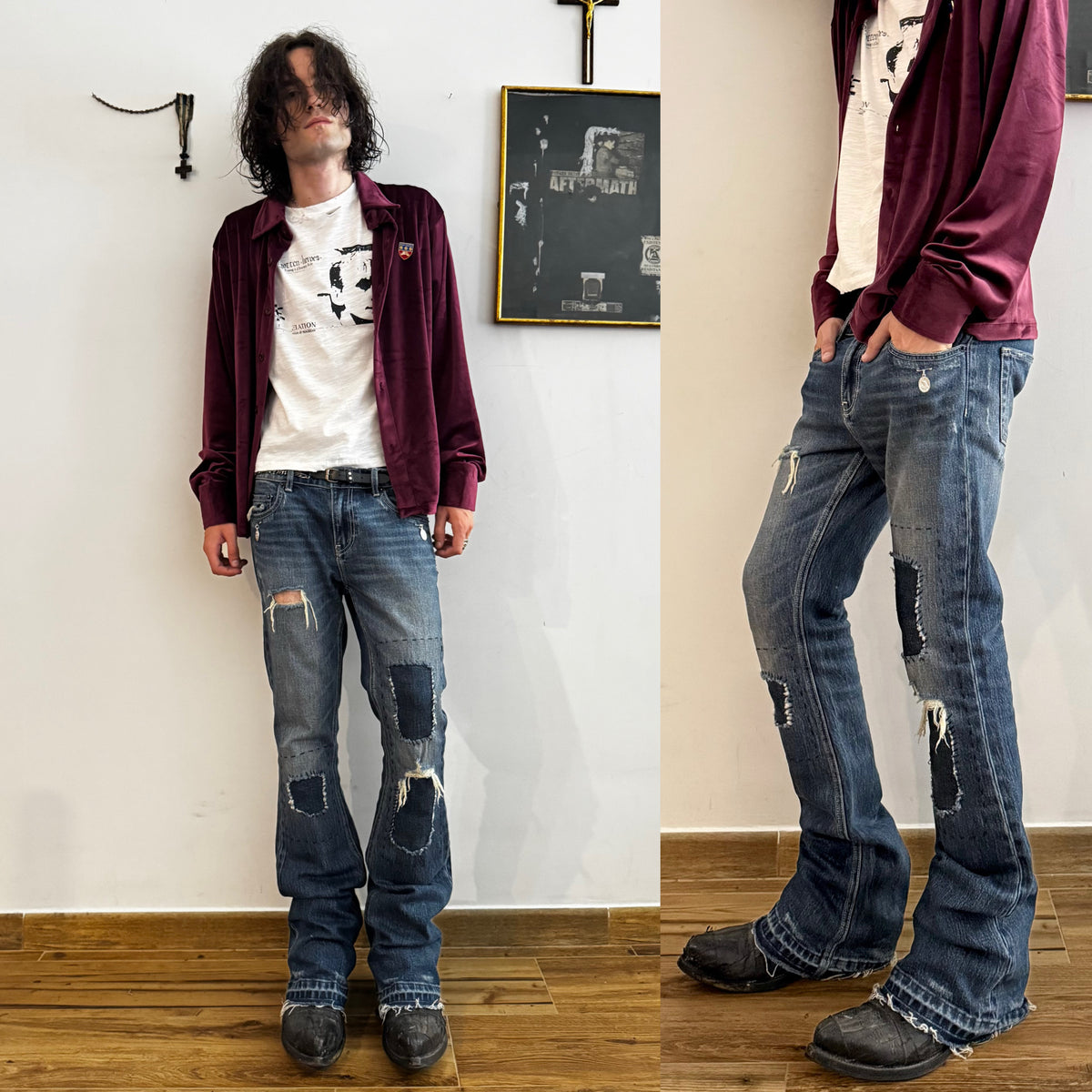 TEXAS DEEP BLUE REPAIRED BOOTCUT JEANS