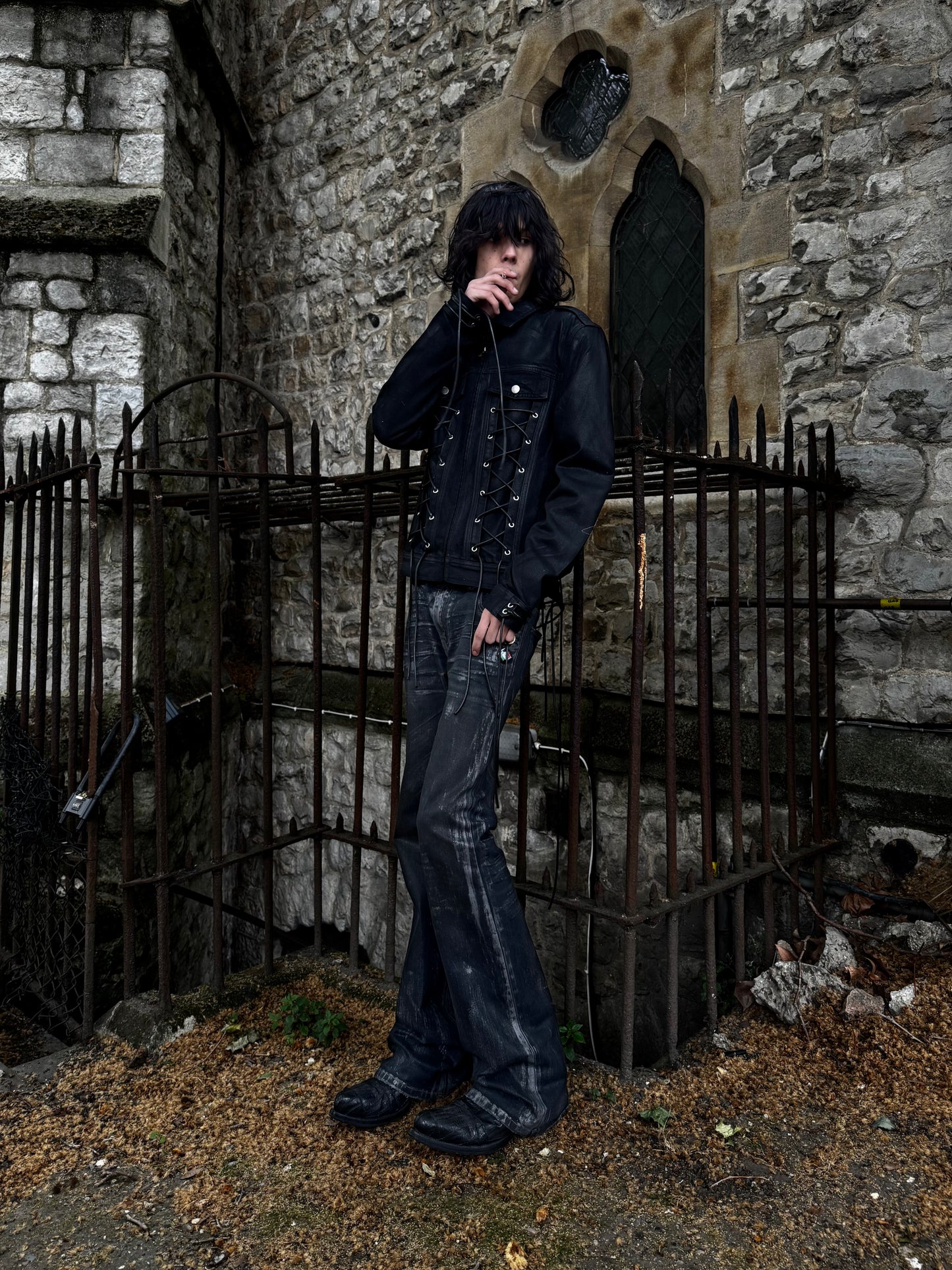 RUNWAY LACEUP WAX DENIM JACKET
