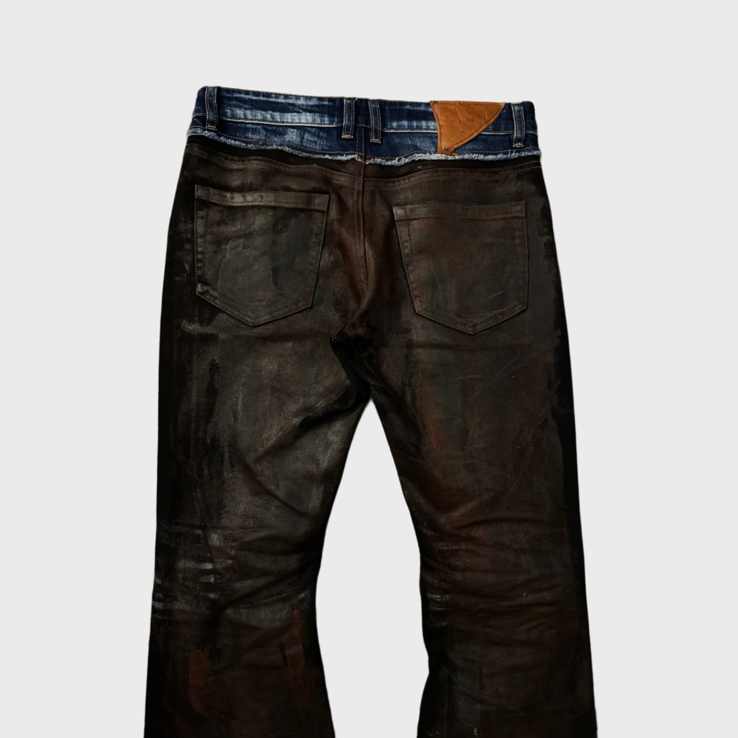 “REVIVAL” BORDEAUX RED WAX BOOTCUT DENIM