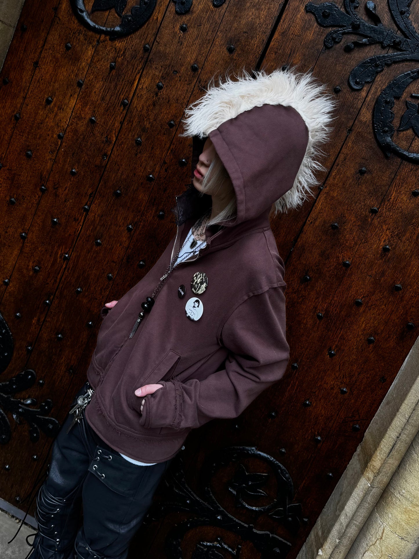 CRUST MOHAWK FUR ZIP HOODIE BROWN