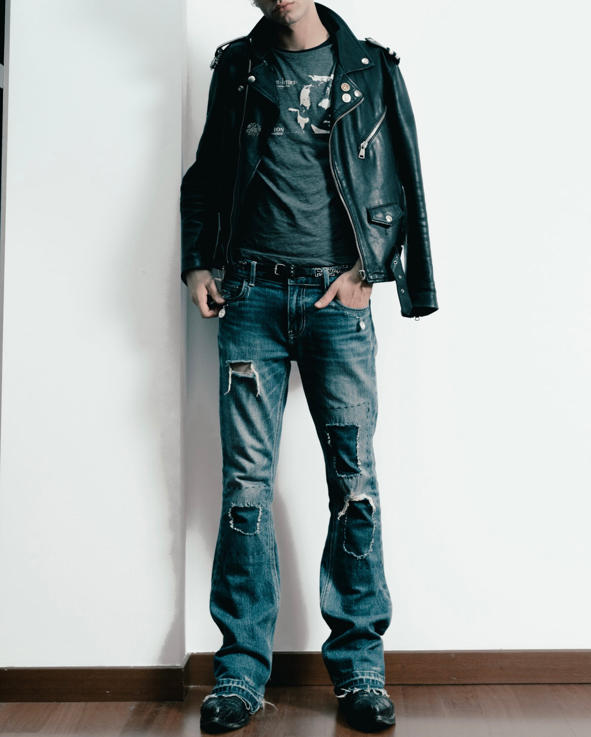 TEXAS DEEP BLUE REPAIRED BOOTCUT JEANS