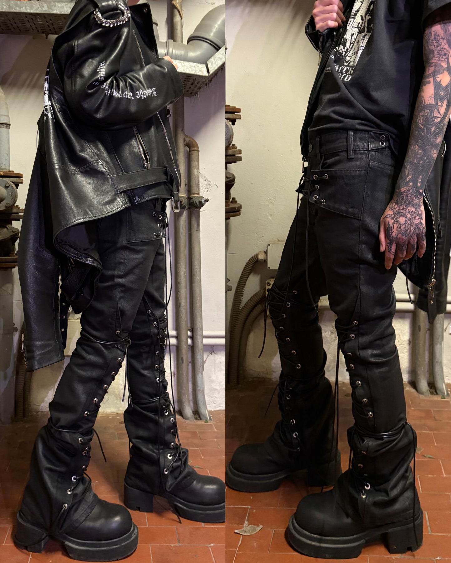 “RUNWAY” LACEUP WAX DENIM