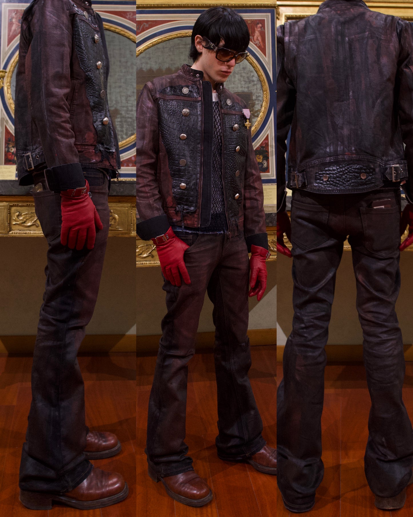 “REVIVAL” BORDEAUX RED WAX BOOTCUT DENIM