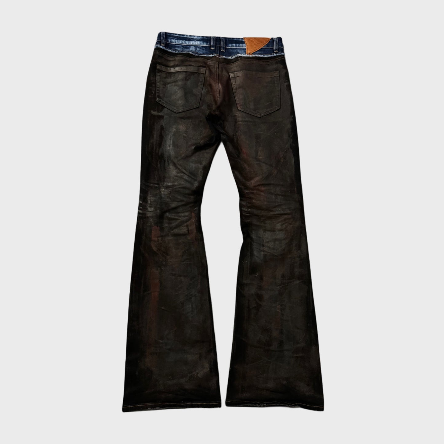 “REVIVAL” BORDEAUX RED WAX BOOTCUT DENIM