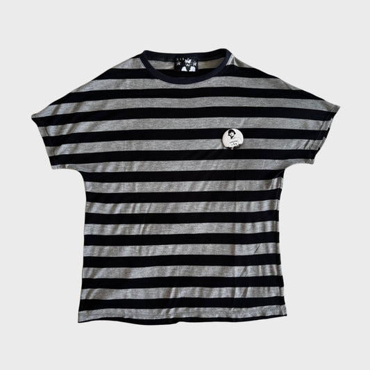 STRIPED THIN COTTON T-SHIRT GRAY